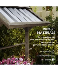 Outsunny Wooden Wishing Well Planter with Galvanized Canopy, Light