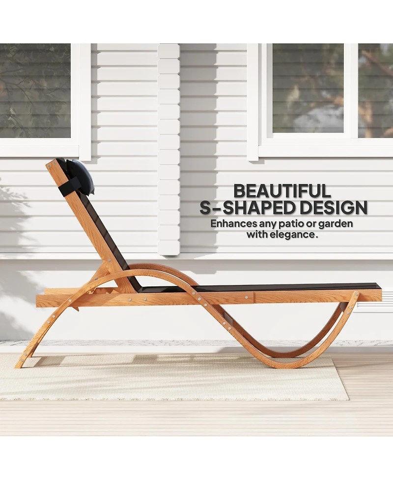 Outsunny Larch Wood Lounge Chair, 4-Level Adjustable ning