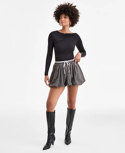 Bar Iii Women's Double-Waistband Plaid Bubble Mini Skirt, Macy's Exclusive