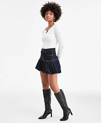 Bar Iii Women's Bubble-Hem Denim Mini Skirt, Macy's Exclusive