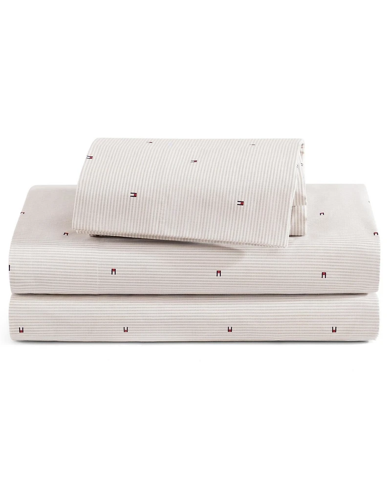 Tommy Hilfiger Ithaca Flag Stripe Cotton Percale 4-Piece Sheet Set, Full