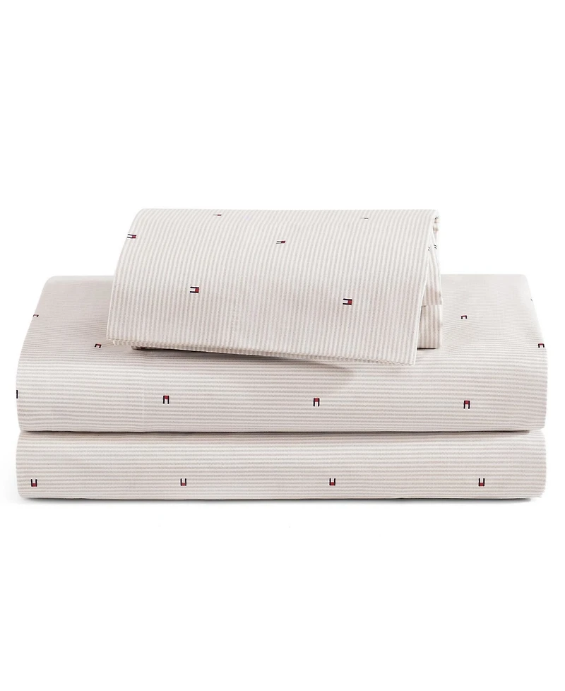 Tommy Hilfiger Ithaca Flag Stripe Cotton Percale 4-Piece Sheet Set, Queen