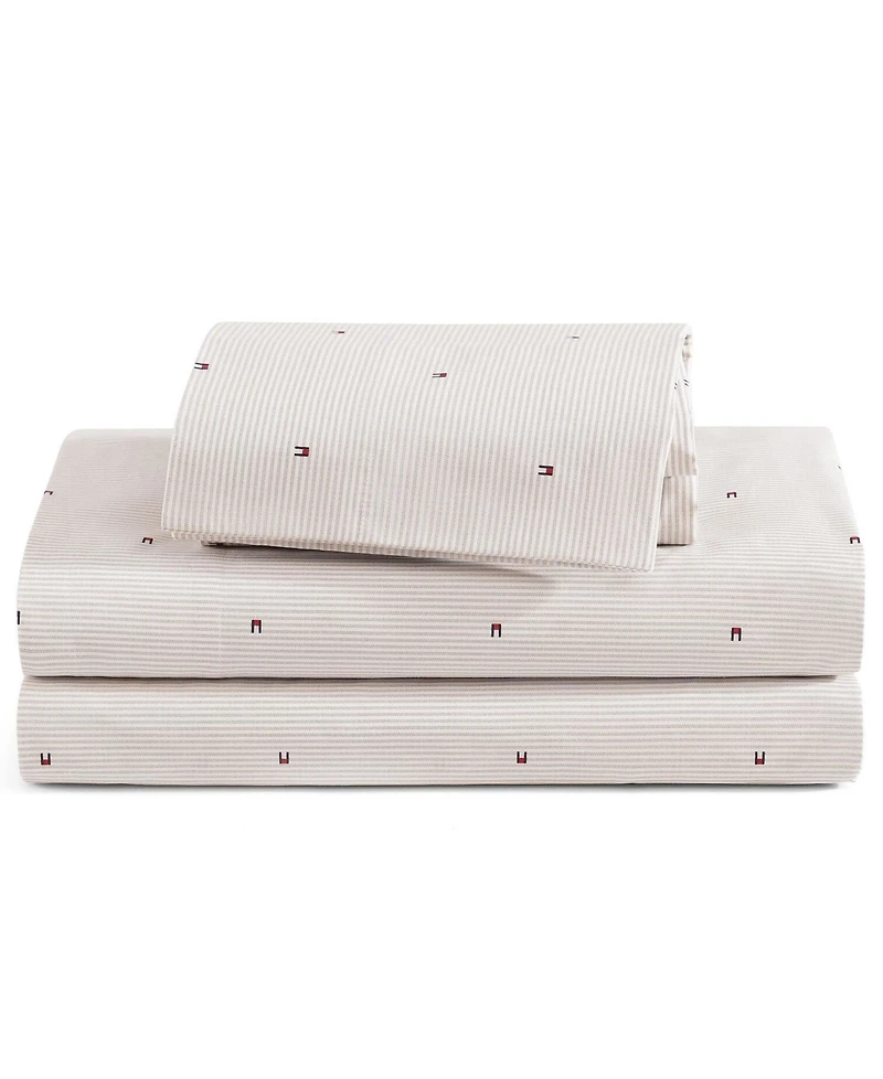 Tommy Hilfiger Ithaca Flag Stripe Cotton Percale 3-Piece Sheet Set, Twin