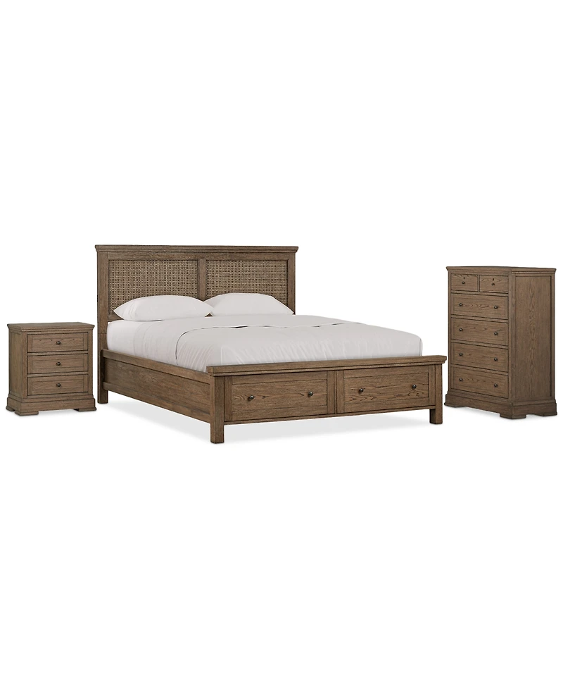 Alverton 3 Pc. California King Cane Storage Set (Bed, Chest & 3-Drawer Nightstand