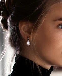 Cultured South Sea Pearl (11mm) & Diamond (1/20 ct. t.w.) Oval Drop Earrings in 14k White Gold