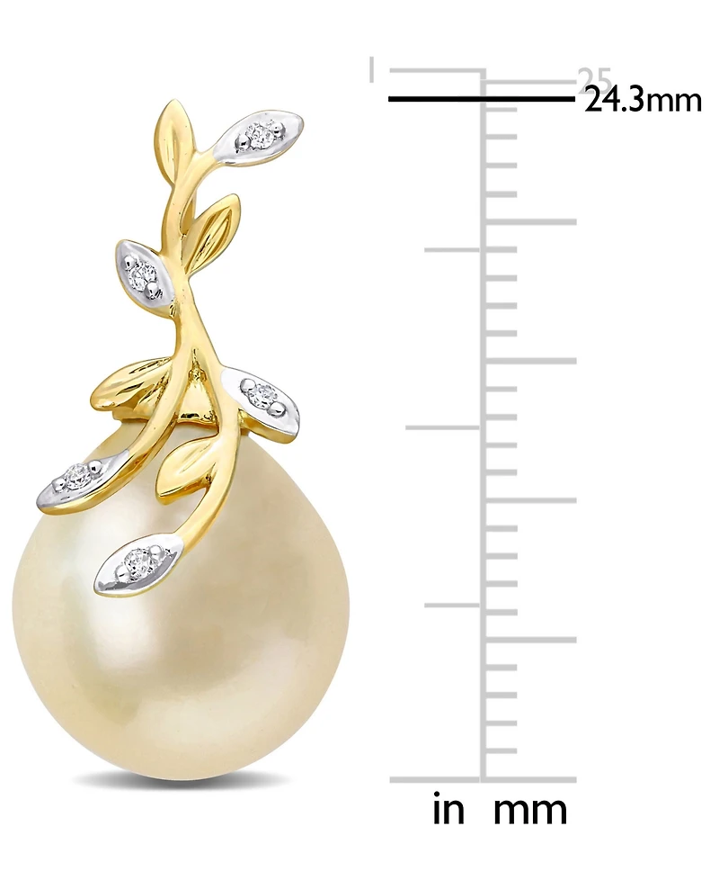 Cultured Golden South Sea Pearl (12mm) & Diamond (1/20 ct. t.w.) Vine Stud Earrings in 14k Gold