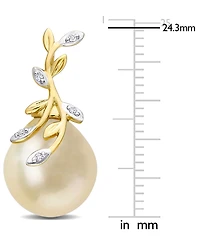 Cultured Golden South Sea Pearl (12mm) & Diamond (1/20 ct. t.w.) Vine Stud Earrings in 14k Gold