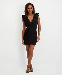 Siena Women's Scuba Ruffle-Sleeve Bodycon Dress