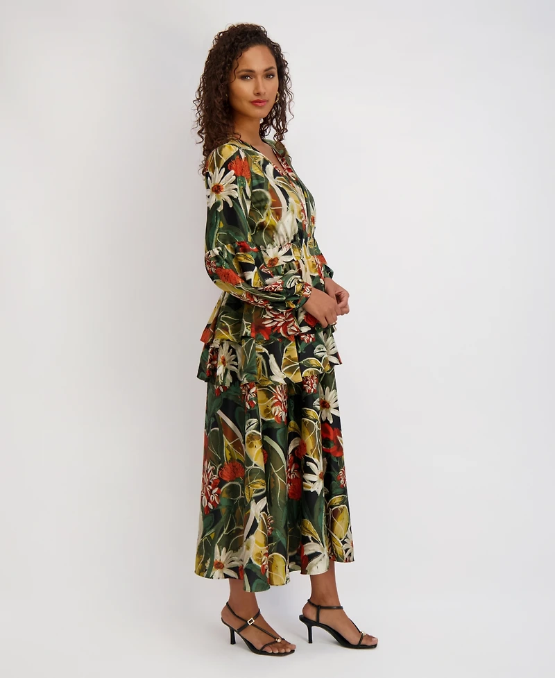 Siena Women's Printed Satin Long-Sleeve Maxi Dress