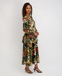 Siena Women's Printed Satin Long-Sleeve Maxi Dress