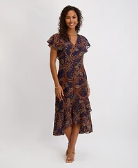 kensie Women's Printed Burnout Chiffon A-Line Dress