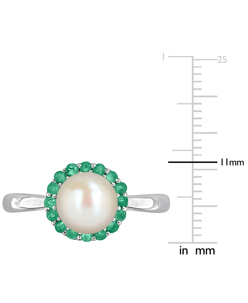 Cultured Freshwater Pearl (7-7.5mm) & Emerald (1/3 ct. t.w.) Ring Sterling Silver