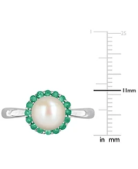 Cultured Freshwater Pearl (7-7.5mm) & Emerald (1/3 ct. t.w.) Ring Sterling Silver