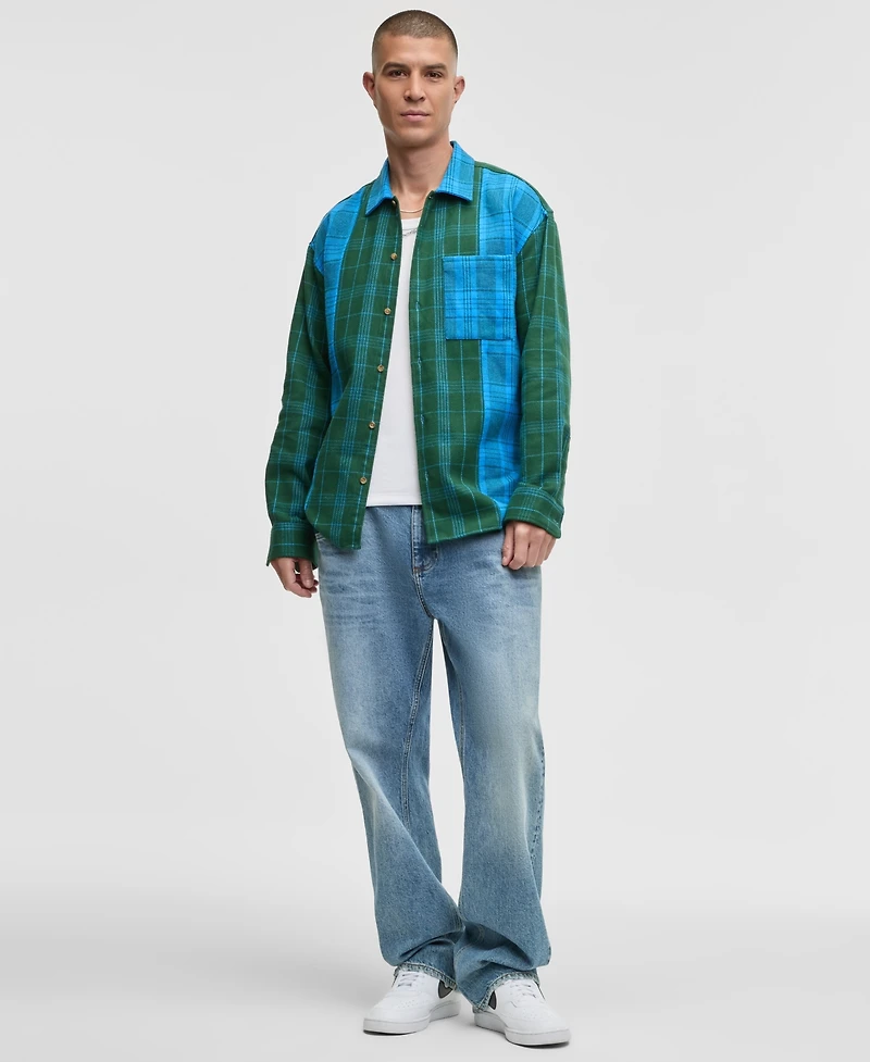 Mode of One Men's Long-Sleeve Cotton Plaid Shirt, Macy's Exclusive