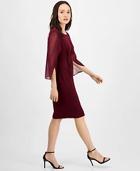 Connected Petite Chiffon Cape-Sleeve Sheath Dress