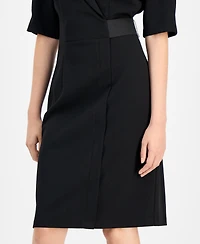 Connected Petite Scuba Faux-Wrap Notch-Collar Dress