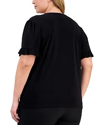 Ak Anne Klein Plus Button-Front Flutter-Sleeve Top