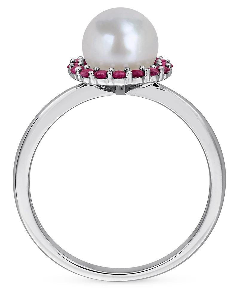 Cultured Freshwater Pearl (7-7.5mm) & Ruby (1/3 ct. t.w.) Ring Sterling Silver