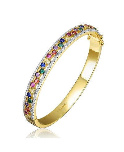 Rachel Glauber 14K Gold Plated with Round Clear & Multi-Colored Cubic Zirconia Bangle Bracelet