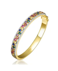 Rachel Glauber 14K Gold Plated with Round Clear & Multi-Colored Cubic Zirconia Bangle Bracelet
