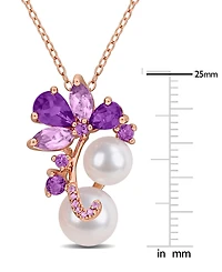 Macy's Cultured Freshwater Pearl (7 & 8-1/2mm) & Amethyst (5/8 ct.t.w.) Cluster 18" Pendant Necklace in 18k Rose Gold Flash-Plated Sterling Silver