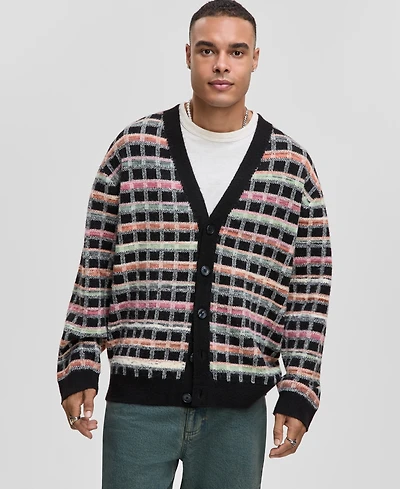 Mode of One Men's Boxy-Fit Plaid V-Neck Cardigan, Macy's Exclusive