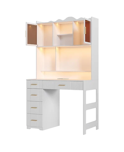 Vlsrka Office study computer desk with charging station and Led lights