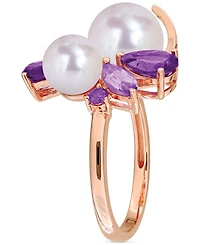 Cultured Freshwater Pearl (7-8.5mm), Amethyst (1-1/8 ct. t.w.) & Rose de France (5/8 Ring 18k Gold-Plated Sterling Silver