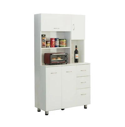 Basicwise Kitchen Pantry Storage Cabinet with Doors and Shelves, White