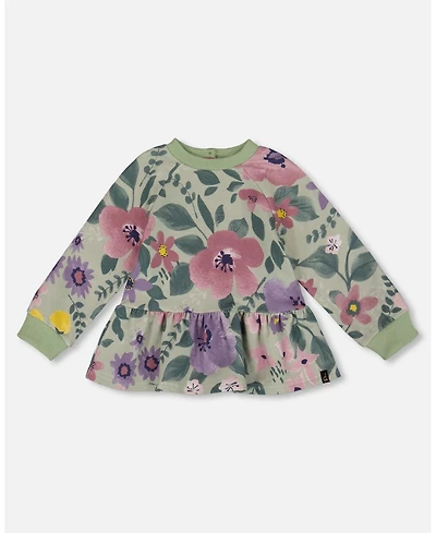 Deux par Baby Girl Stretch Fleece Sweatshirt Sage Floral