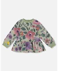 Deux par Baby Girl Stretch Fleece Sweatshirt Sage Floral