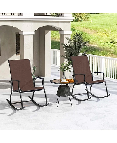 2 Pcs Outdoor Rocking Chairs with Breathable Backrest Smooth Safe Design