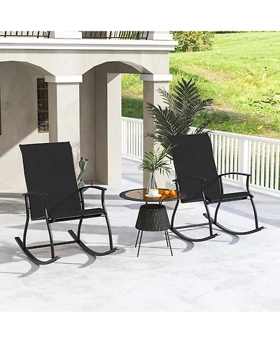 2 Pcs Outdoor Rocking Chairs with Breathable Backrest Smooth Safe Design
