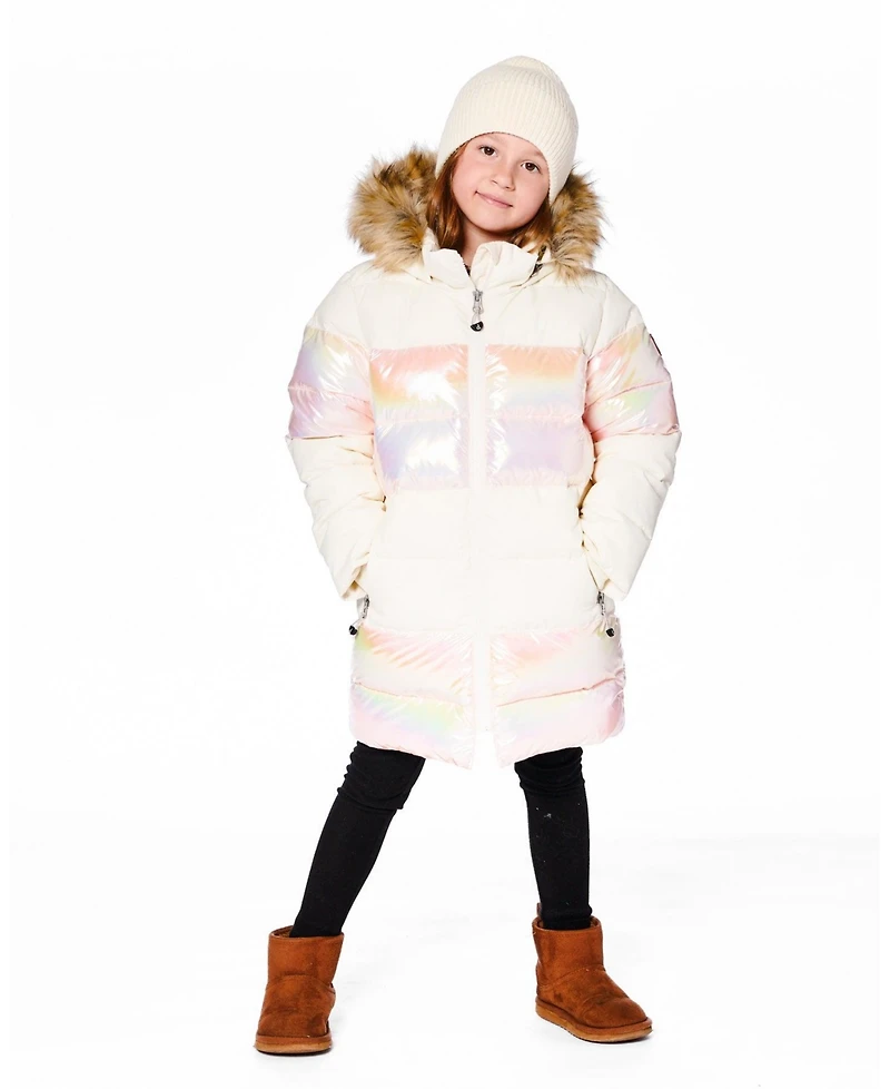 Deux par Girl Long Metallic Puffy Winter Coat White - Toddler|Child