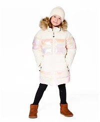 Deux par Girl Long Metallic Puffy Winter Coat White - Toddler|Child