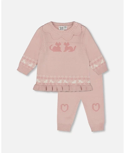 Deux par Baby Girl Knitted Top and Pant Set Light Pink