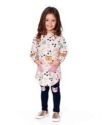 Deux par Baby Girls Glittering French Terry Dress Beige Printed Cat