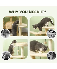 PawHut 44" Cat Tree Tower with Scratching Posts, Cat Condo, Hammock, Bed