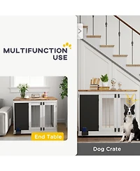 PawHut 39" Furniture Dog Crate w/ Three Doors & board for Large Dogs