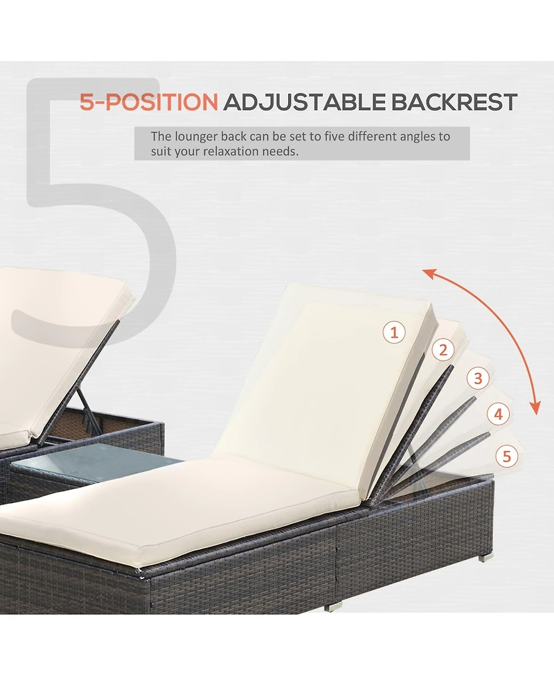 Outsunny Pool Furniture, 2 Chaise Lounge Chairs & Table, Cushioned,