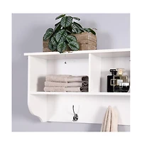 Vanirror White Entryway Wall Mounted Coat Rack with 4 Dual Hooks Living Room Wooden Storage Shelf