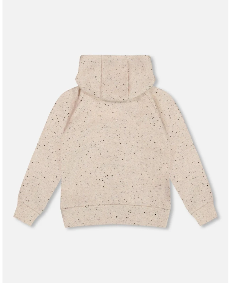 Deux par Big Girls Glittering Beige French Terry Hoodie with Heart Applique