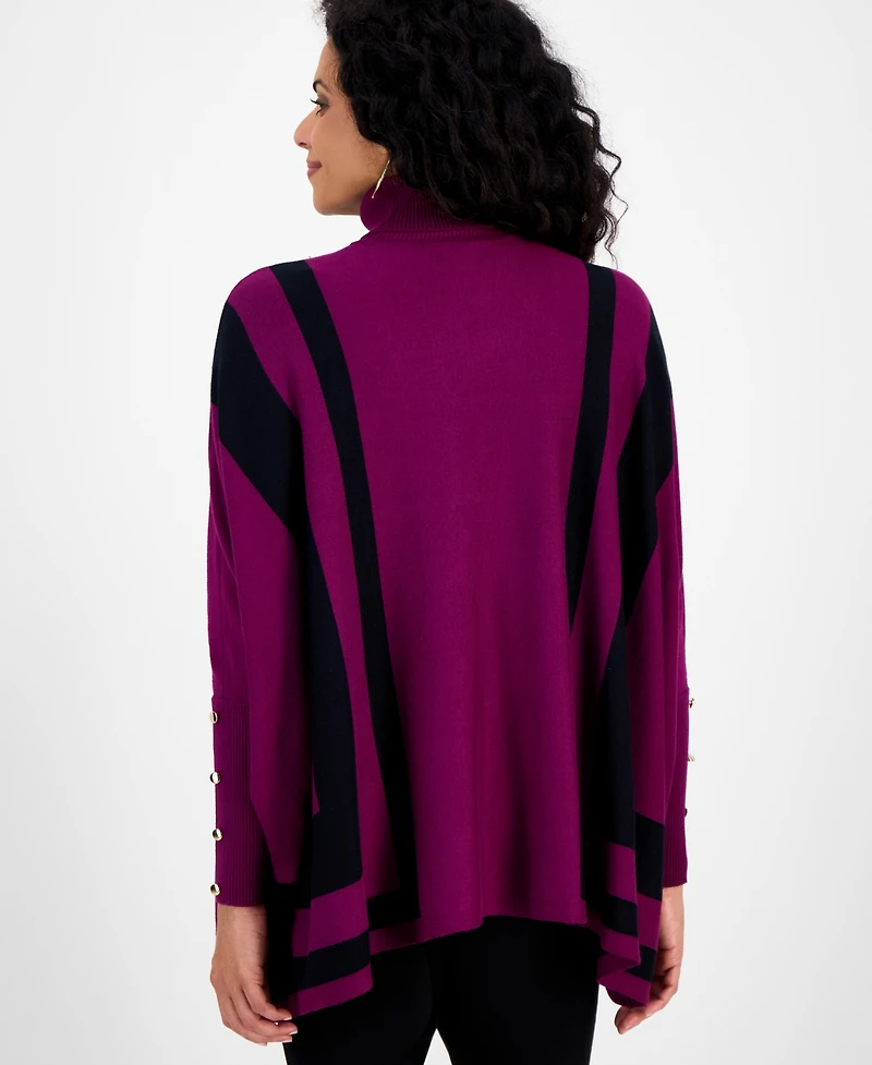 Jm Collection Women's Stripe Turtleneck Poncho Sweater, Macy's Exclusive