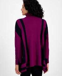 Jm Collection Women's Stripe Turtleneck Poncho Sweater, Macy's Exclusive
