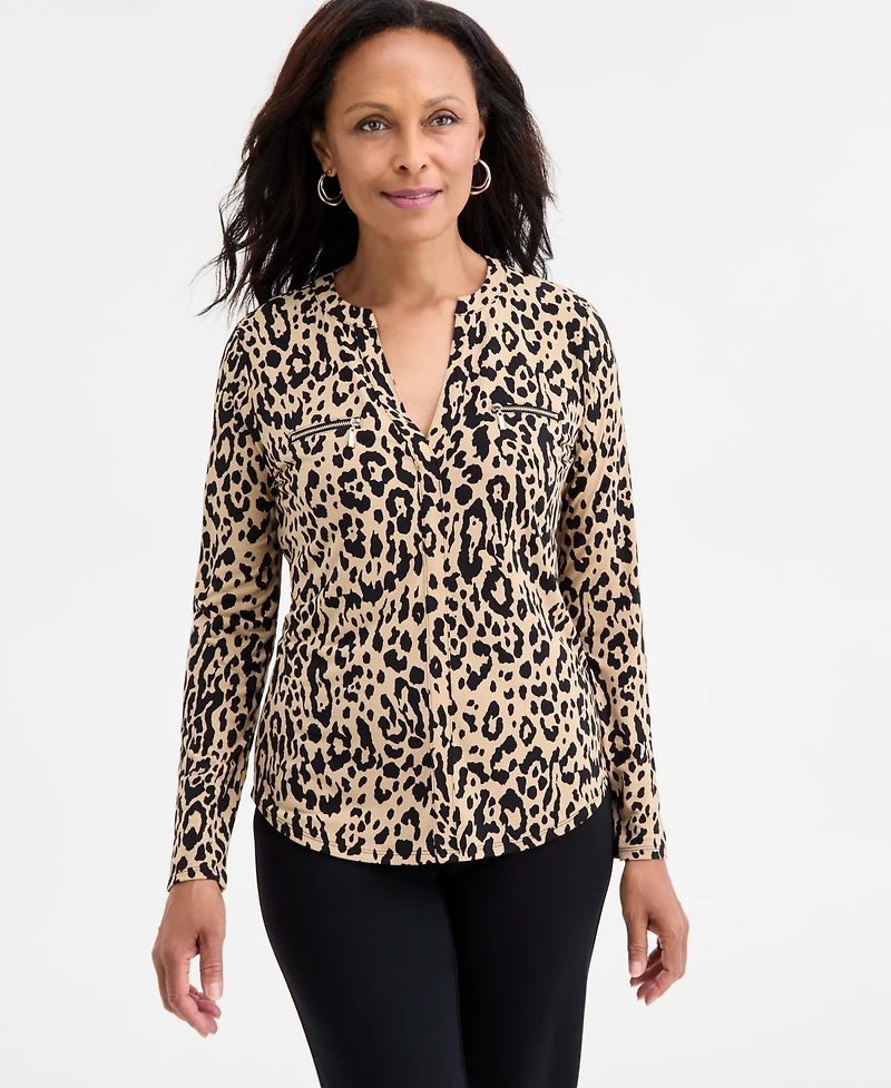Jm Collection Women's Printed Zip Pocket Top, Macy's Exclusive