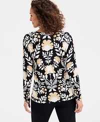 Jm Collection Women's Printed Crewneck Sweater, Macy's Exclusive