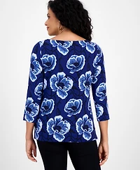 Jm Collection Women's Floral Print 3/4-Sleeve Boat-Neck Top, Macy's Exclusive