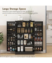 Homcom Kitchen Pantry Storage Cabinet w/ 5-tier Shelving, 12 Spice Racks