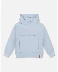 Deux par Boy Pullover Hooded Fleece Sweatshirt with Zip Pocket Light Blue