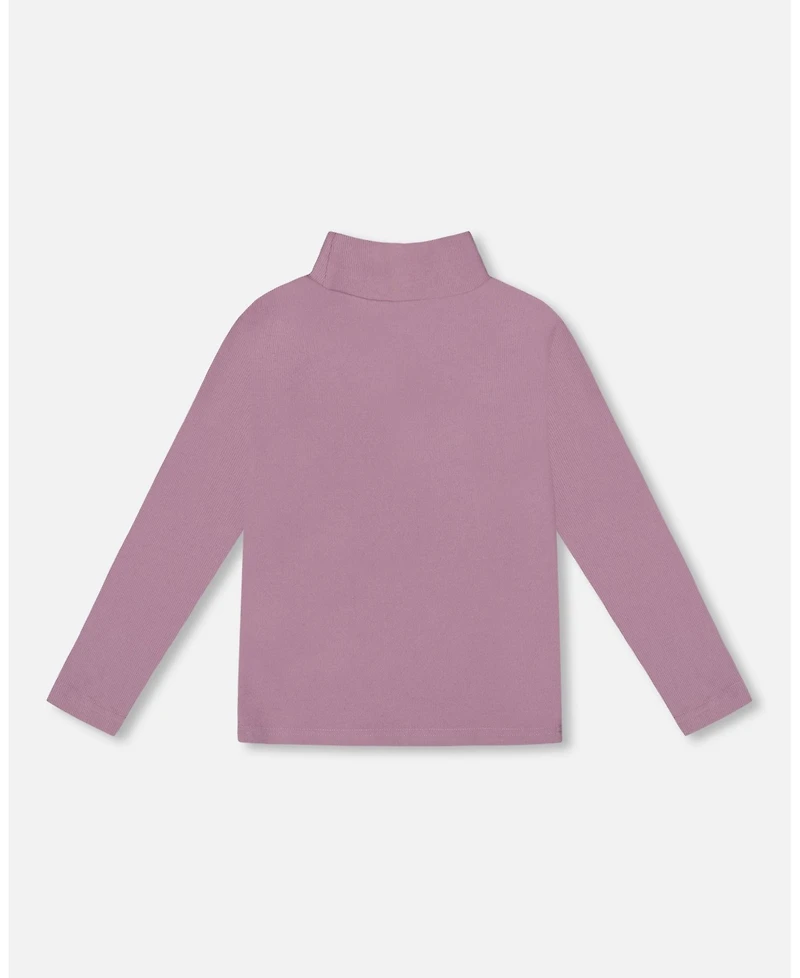 Deux par Big Girls Super Soft Ribbed Mock Neck Top Purple Gray